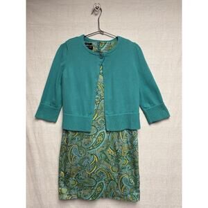 Jones New York Signature Women's Sheath Blue Paisley Dress With Sweater - Size 8
